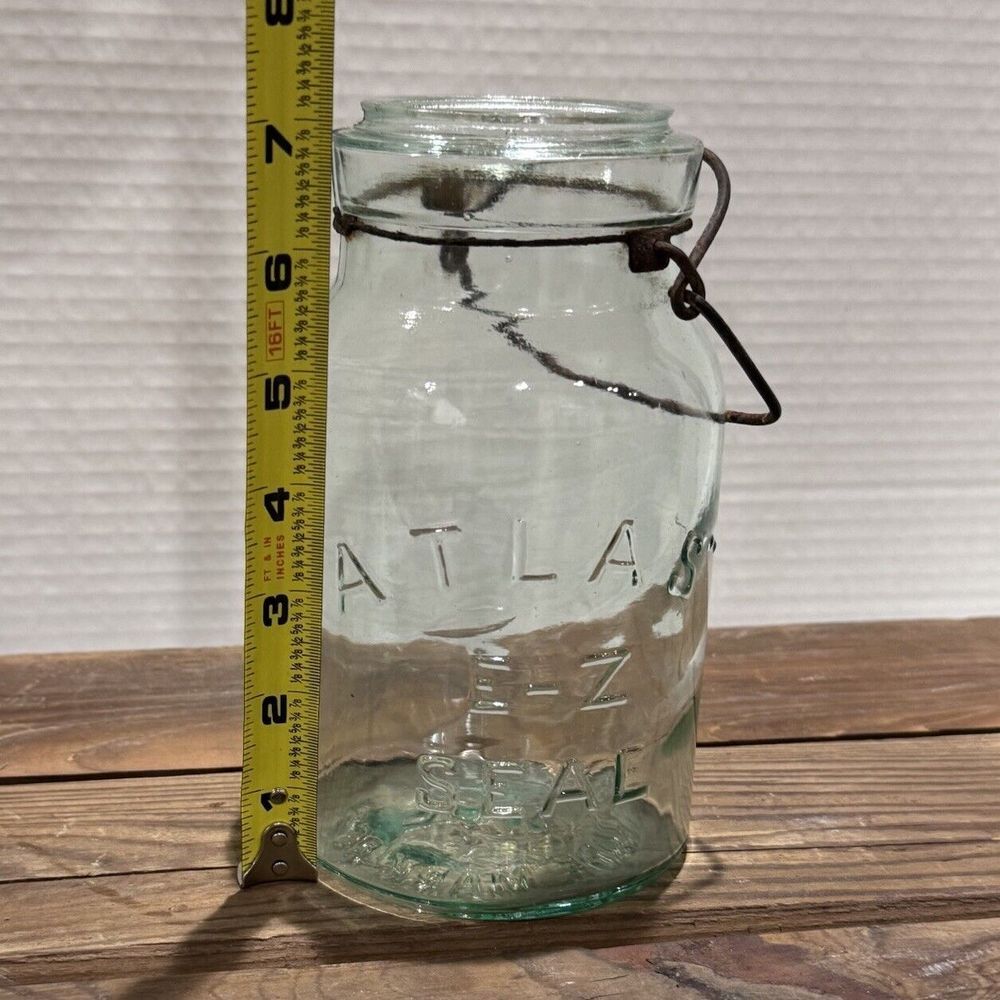 Vintage Atlas E-Z Seal Blue Glass Canning Jar‎ w/o Lid Quart - Bubbles! - Picture 9 of 11